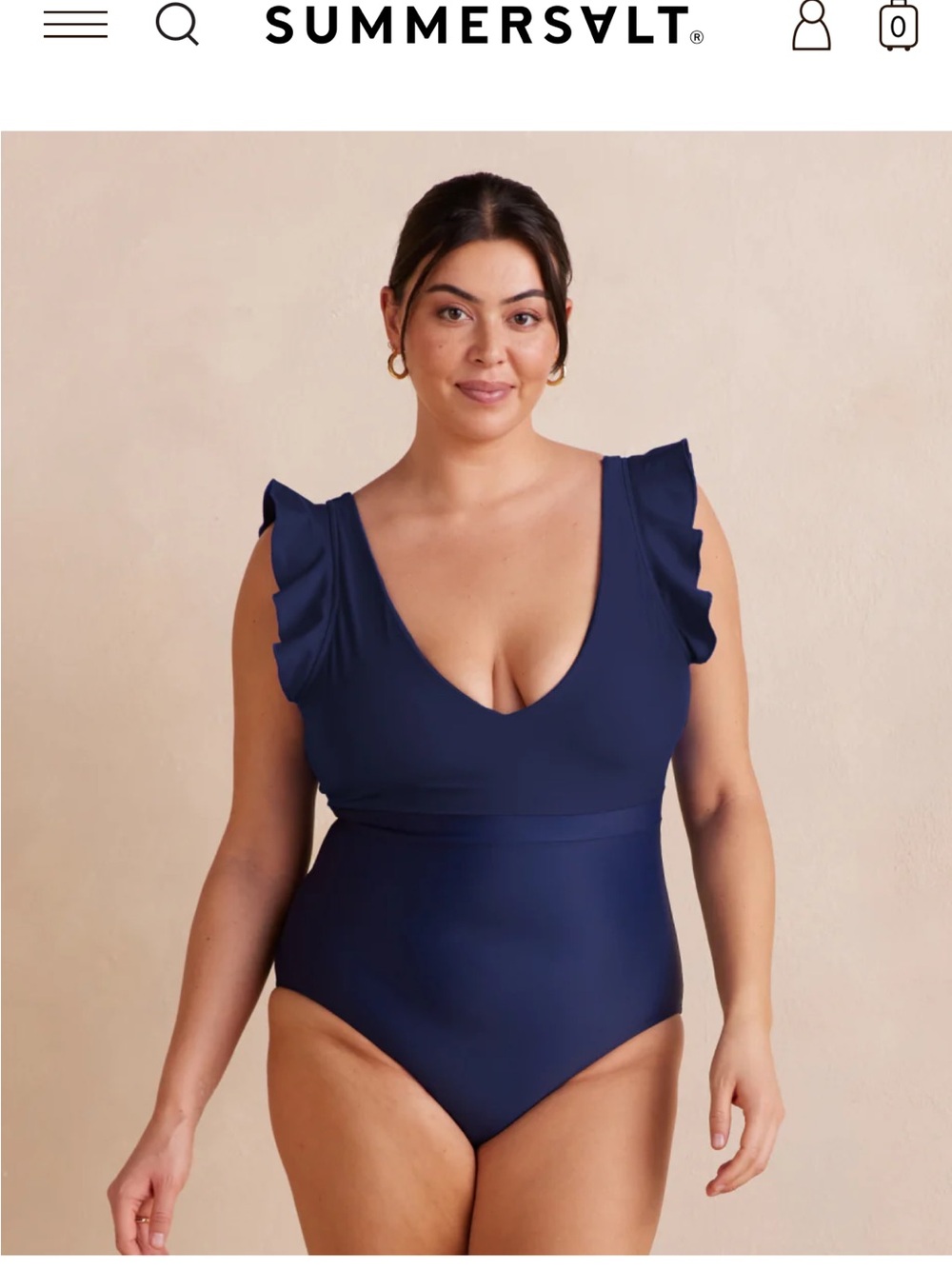 summersalt Navy V-Neck Ruffle-Shoulder One-Piece